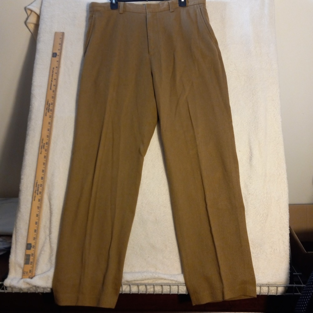 Austin Reed Men 36X32 Pleated Vintage Fit Tan Dress Trouser Pants Cotton Wool